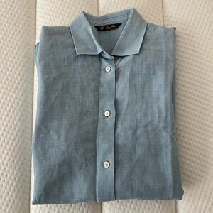Loro Piana Blue Linen Button Down Shirt S